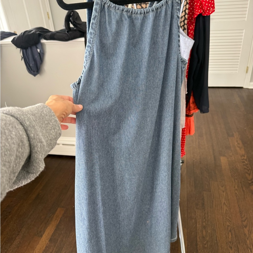 Light Blue Denim Midi Dress - Casual Scoop Neck